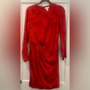 Doo.Ri Red Silk Long Sleeve Draped Mini Dress with Stretch Size 8